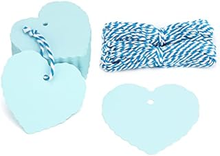 G2PLUS Heart Shaped Paper Gift Tags, 100 PCS Blank Favors Labels, 5.5x6 CM Paper Hang Tags with String for Wedding Party Supplies