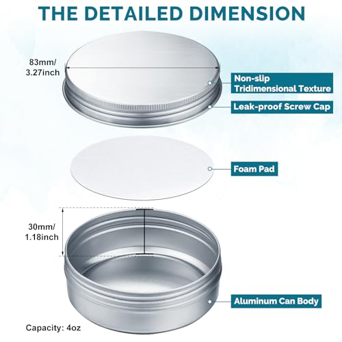 100 Pack Metal Tins 4 oz Aluminum Containers Screw Top Round Tin Cans with Lids for Cosmetic Lip Balm DIY Salves Candles Wax (Silver)2