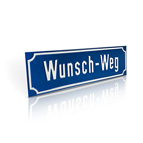 Betriebsausstattung24 Straßenschild - Nostalgische Straßen- & Wegschilder - Mit Wunschtext Prägung - Aluminiumschild mit Antiqua-Rand - Größe: 40,0 x 13,0 cm, Blau mit weißer Schrift