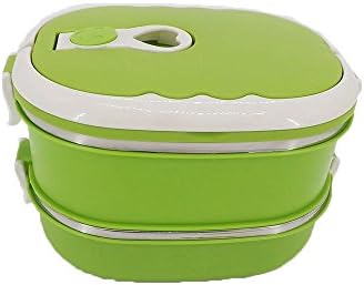 Duo Teng Stainless Steel Double Layer Bento Box, Food Container,BPA Free Lunch Box with Handle,Stackable, Reusable Containers,Green
