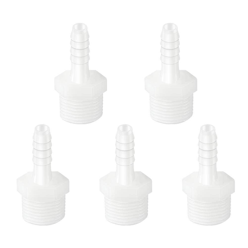 QuickunPlastic Hose Barb Fitting, 3/8" Barb to 3/4" Male Thread White Adapter Union Fitting (Pack of 5)