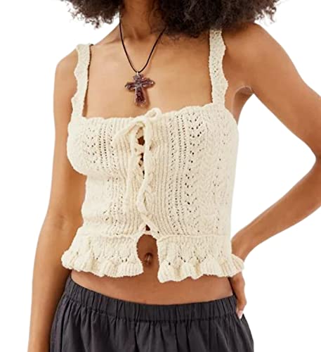 Image of HengShunRui Women Sleeveless Knit Vest Button Down Crochet Sweater Tank Top