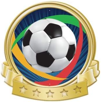 Crown Awards Soccerball with Colored Background Banner Pin, Gold Soccer Pins