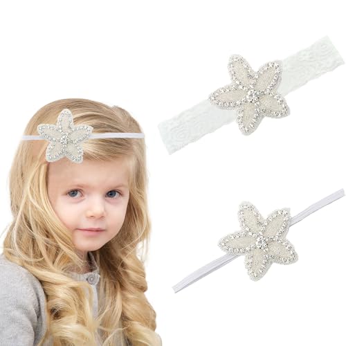 2PCS Baby Girls Star Headbands Crown Elastic Lace Band Hair Accessories For Infants Newborn Toddler Kids