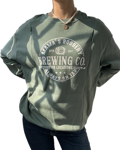 Giftifymama Sweatshirts für Schwangere Pflege Stillshirt Umstandstop Langarm Umstandsmode Stillkleidung für Stillen Grün M