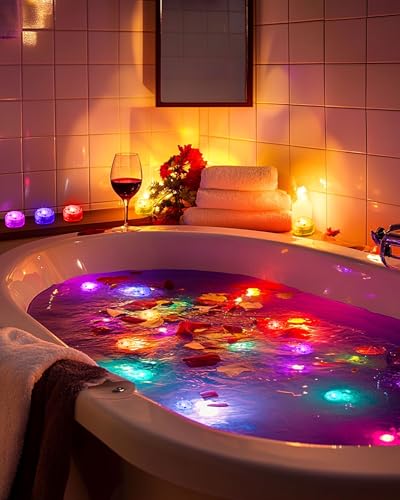 Image of 5plots 2Pack Remote Control & 10pcs Mini RGB Submersible LED Lights, Multicolor Waterproof Small Tealight Candles Battery Operated Underwater Color Changing EFX Light for Vase, Halloween Lantern