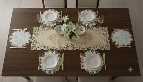 Image of Dakshya Industries PVC Waterproof Leaf Design Table Mats Set of 7 | 6 Placemats with 1 Decorative Runner for Dining Table