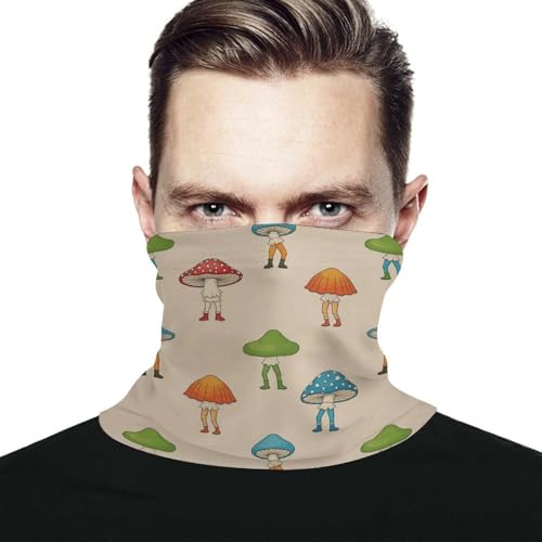 FOSKERV Women's Fashion Warm Neck Gaiter, Soft Comfortable Neck Warmer, Reusable Face Cover Scarf with Elastic Cord for Daily Use, Cute Funny Gnomes Legs Mushrooms