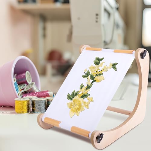 codree Adjustable Embroidery Table Stand, Wood Embroidery Hoop Holder, Hands-Free Cross Stitch Scroll Frame Needlepoint Stand for Lap or Table Top Stitching Sewing Supplies Craft Tool by codree - Image 6