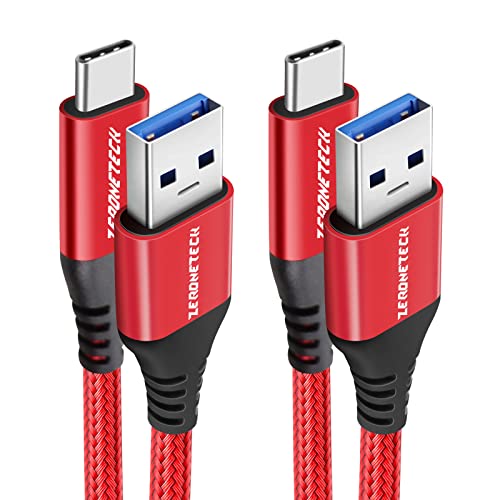 USB-C to USB A Data Cable 6ft, 2-Pack USB Type C 3A Fast Charging&10Gbps Superspeed Data Sync Cable for Android Auto, Samsung Galaxy, MacBook Pro, Google Pixel, SSD, OnePlus, USB C Charger-Red