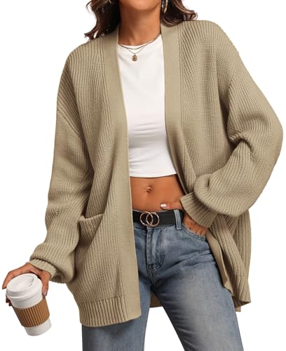 ATHMILE Chunky Cardigan Sweaters for Women Oversized Fall Sweater Fashion Long Soft Knit Winter Coats with Pockets Tan