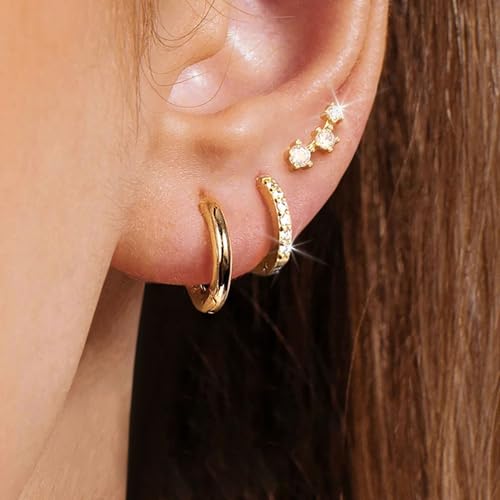 iF YOU Small Gold Hoop Earrings for Women, 14k Gold Plated Dainty Hypoallergenic Multiple Stud Earrings Set, Trendy Cartilage Earring Gold Jewelry Gift2