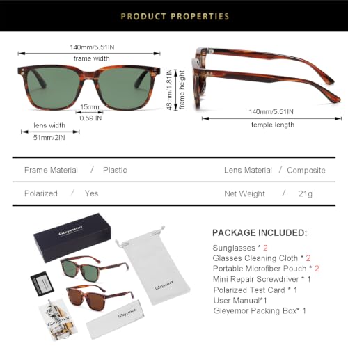 Image of Gleyemor Polarized Mens Square Sunglasses UV400 Protection Sun Glasses | Classic Retro Square Shades for Fashion, Driving Fishing Golf Outdoor Sport Shades