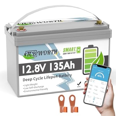 TCBWORTH 12V Lithium Battery 135Ah Bluetooth, Rechargeabel Deep Cycle LiFePO4 Batteries, 100A Smart BMS with Low-Temp Protection, Perfect for RV, Solar, Boat, Marine, Trolling Motor