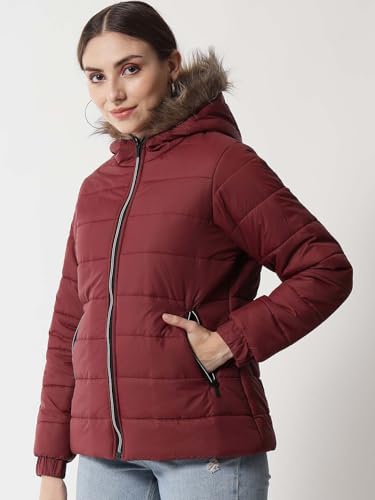 Image of KOTTY Women's Full Sleeve Zipper Fur Hooded Neck Puffer Jacket