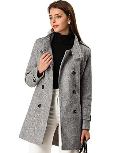 Allegra K Women's Stand Collar Double Breasted Pockets Trendy Outwear Winter Coat with Belt