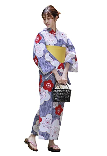 [アウニイ] 浴衣 レディース セット 帯 下駄 ３点セット 花柄 お祭り 花火大会 華やか 爽やか 夏 モダン 可愛い 大人かわいい 和装 お洒落 和服 着付けセット 女の子 (11 梅)のサムネイル