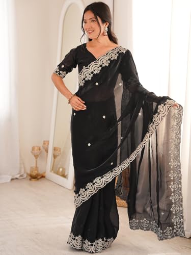 Image of SIRIL Women's Tissue Silk Sequence Embroidery Saree With Unstitched Blouse Piece