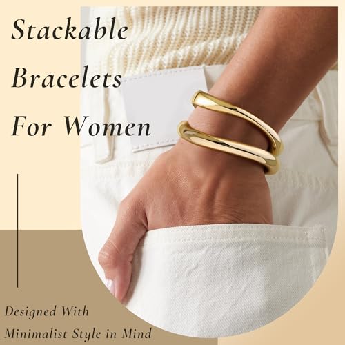 Zhuozatrfa Gold Bangle Bracelets Stack for Women Non Tarnish Stackable Waterproof Thick Trendy 2025 14k Gold Chunky Fashion Cuff Bangles Bracelet Jewelry Set(Style 14) — view 2