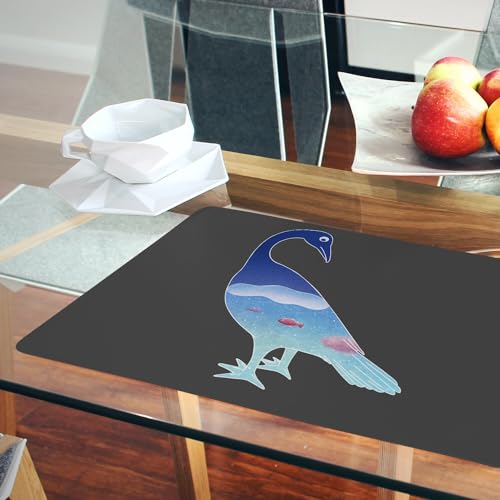 Sets de table en liège d'art noir grand format napperons illustration oiseau - 6