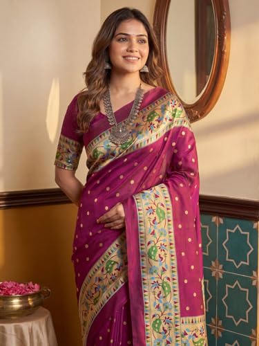 Image of AKHILAM Women's Kanjivaram Pure Soft Silk Saree For Women Saree With Unstitched Blouse Piece |Soft banarasi saree for women|silk saree pure silk