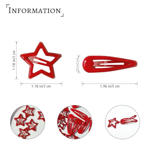 Pinzas de Metal con Cierre para el Cabello en Forma de Estrella y Gota de Agua para Mujeres y Niñas, Color Rojo, Pack de 20 miniatura 2