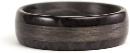 Miniatura 3 de Anillo de fibra de carbono para hombre. Anillo de boda único negro brillante. Resistente al agua, muy duradero e hipoalergénico. (00200_7N)