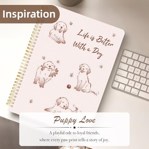 Image of Cute Spiral Notebook 8.5 x 11 lined Journal A4 with Pocket, Dog | 70 page, Note Book with Pocket, Large, Big, Hard Cover, Aesthetic, Pretty Design, for Women, Girls, Kawaii