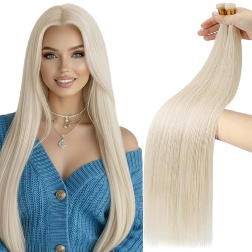 Image of Moresoo Genius Weft Hair Extensions Human Hair, Light Blonde, 22 Inch 80g | Remy human hair with long flowing layers and natural shine for weddings, celebrations and statement hairstyles