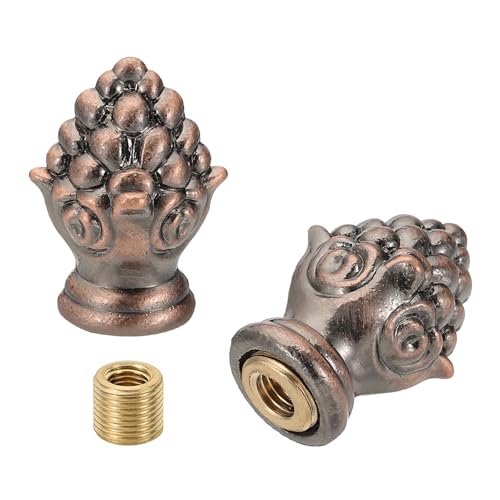 Image of PATIKIL 30 x 20mm Lamp Finials Caps Knob, 2 Set Solid Lamp Shade Top Decoration Screw Cap Nuts with Brass Reducing Adapter for Table Lamps Floor Lamps, Red Bronze