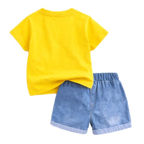 Image of Bold N Elegant Half Sleeve Pure Cotton Baby Boy Girl 3D Burger French Fries Cartoon Snack T-Shirt with Denim Shorts Smart Casual Outfit for Infant Toddler Kids Upto 5 Years