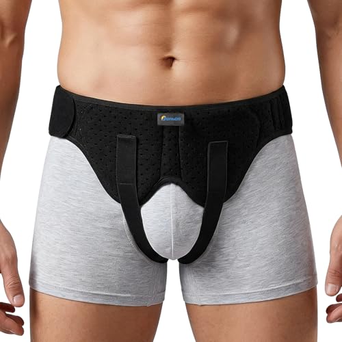 Tenbon Cinturón Soporte Hernia Inguinal Hombre Mujer - Braguero Postoperatorio/Preoperatorio Universal con Almohadillas Extraíbles, Alivia Dolor Ingle Izquierdo/Derecho, Correa Ajustable (Medium)