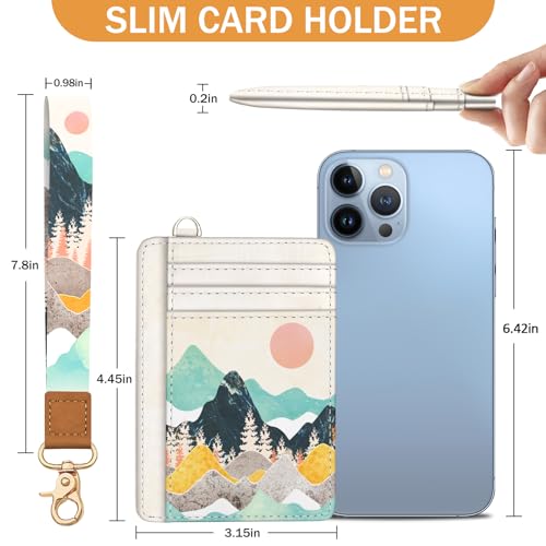 Image of Yonlevres Sunrise Credit Card Holder Slim RFID Wallet Women Wristlet Small | Front Pocket, Handy, RFID Blocking, Woman Girls Ladies Gifts, D-ring for Keychain,Thin Mini Card Case, ID Window, PU Leather