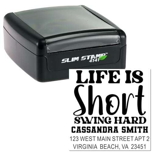 Image of Travel Typography Quote Slim Pre-Inked Address Stamp - Home Office Mailing | Travel Mailing Stamp. Quote Rubber Stamp. Choice of 5 ink colors. Your name and address. 3 lines of custom text. Stores flat.