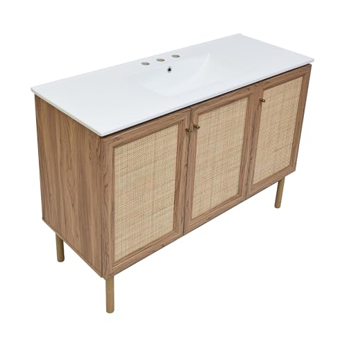Image of Classe 48 in. Brown Oak Bathroom Vanity with White, 3-Hole Ceramic Sink Top