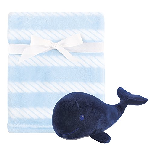 Image of Hudson Baby Unisex Baby Plush Blanket with Toy, Blue Whale, One Size