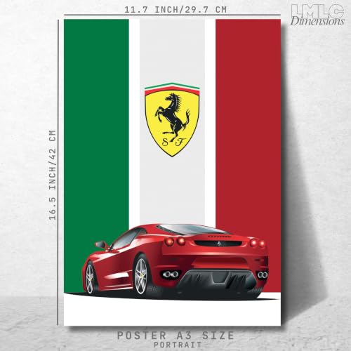 Image of Live Mad Live Crazy Ferrari Portrait Single Wall Paper Poster, A3 Size, 16.5L X 11.7W Inches Unframed Art Prints - Home, Bedroom, Living Room & Decor - Aesthetic, Matt Finish, Frame Not Included