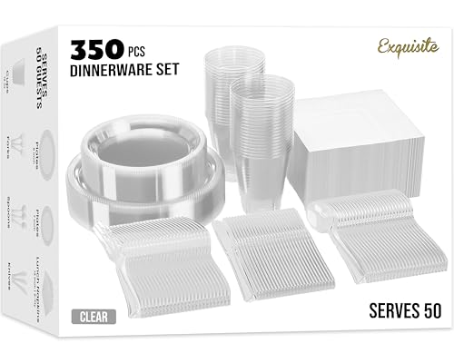 350 Pcs Clear Plastic Plates For Party, Clear Disposable Plates Set, 50 Of Each 9