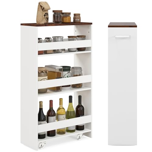 COSTWAY Nischenwagen 20cm breit, 4 Etagen Küchenwagen schmal, Nischenregal...