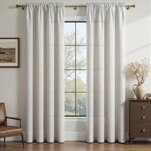 MRTREES Rideau Lin Ivoire Blanc Effet Lin Semi-Transparent avec Passe Tringle, Rideaux Passe Tringle 140x225 cm, Voilage Léger et Doux pour Salon Chambre...