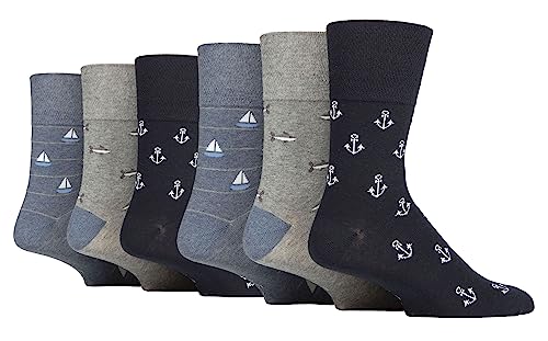 Gentle Grip NUOVO: 6 paia di calzini da uomo senza elastico 39-45 EUR, Icona Denim, 6-11