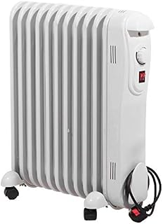 Netagon Modern Curved White Electric Portable Oil Filled Radiator Heater with 3 Heat Settings & Adjustable Thermostat (2 Kw 9 Fins)