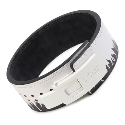 Image of 10MM UV Print Designer Lever Gym Belt | Custom Powerlifting Belt | 100% Full Grain Genuine Leather | IPF Standard | Black Fire Belt with White Buckle | Size Medium