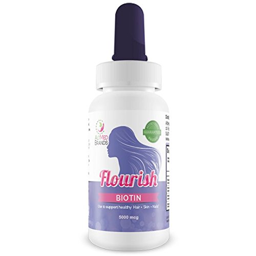 Solace Nutrition - Flourish Biotin Hair, Skin and Nails Vitamins, Liquid Vitamin Supplements with Vitamin B7, Unflavored Hair Growth Supplement, Ultra-Strength Biotin Vitamins, 15,000 mcg, 2fl oz