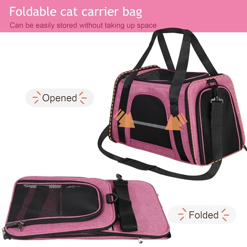 HiCaptain Transporttasche für Katzen Faltbar, mit Schultergurt, Weich Gepolstert, Transportbox für kleine Hunde Welpen bis 7kgs (Pink)-46 x 29 x 30 cm