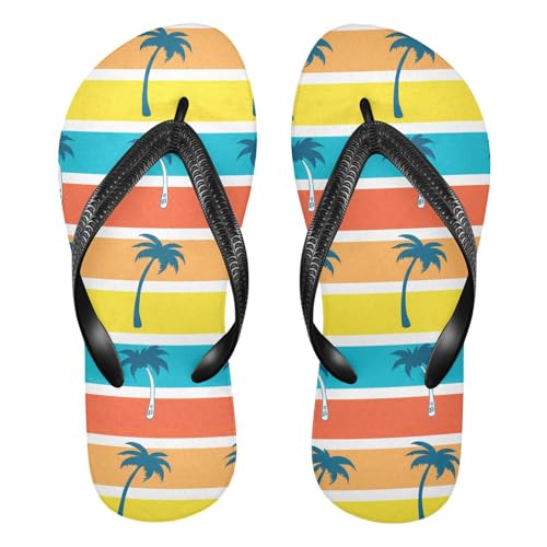 Sinestour Coconut Palm Trees Colorful Flip Flops for Beach Thong Sandals Anti-slip Lightweight Flat Slippers for Summer Swim Travel