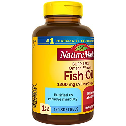 Image of Nature Made Burp-Less Fish Oil 1200 mg One Per Day, 120 Softgels, Fish Oil Omega 3 Supplement for Heart Health (Pack of 3)