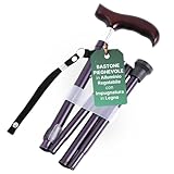 REMEDIA ONE - Bastone per Anziani Pieghevole in Alluminio Anodizzato con Impugnatura in Legno, Bastone da Passeggio Regolabile H. 83-93 cm - Nero