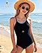 Kids4ever Bathing Suits for Girls Adjustable Straps Girls One Piece Swimsuits Cut Out Contrast Trim Teens Swimwears Summer Beach Cute Fashion Size 11-12 Black Swim Suit