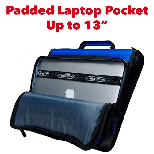 Image of Case-it The Universal Zipper Binder - 2 Inch O-Rings - Padded Pocket Holds up to 13 Inch Laptop /Tablet - Multiple Pockets - 400 Page Capacity - Comes with Shoulder Strap - Mint Blue LT-007 (6 Pack)
